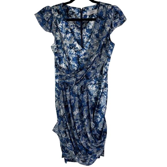 Guess Dress Women's Size 6 Blue Satin Sheath Chiffon Printed Vintage Y2K - Picture 1 of 10